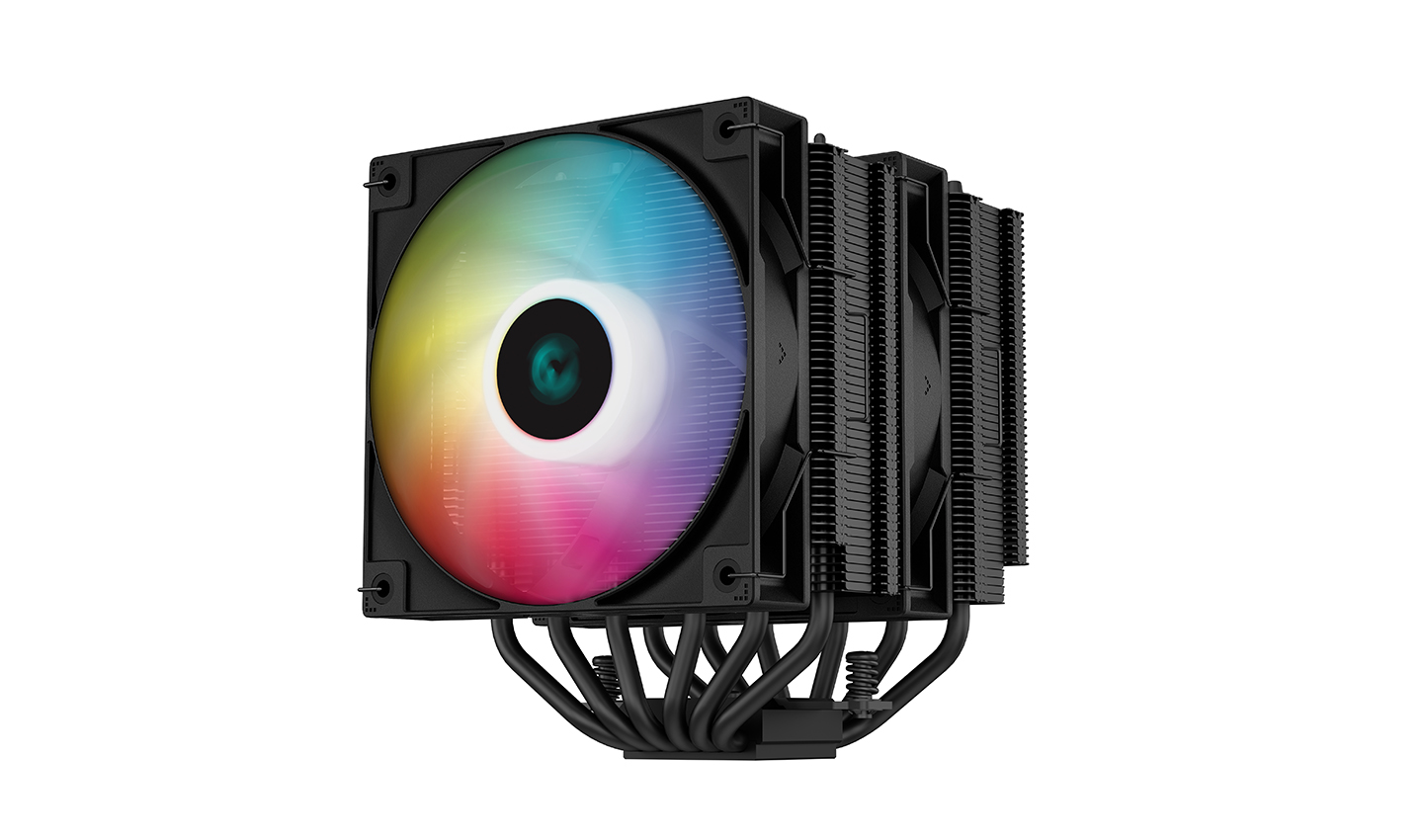 Кулер DEEPCOOL AG620 BK ARGB LGA20XX/1700/1200/115X/AM5/AM4 (9шт/кор, TDP 260W, PWM, ARGB DUAL Fan 120mm, 6 тепл. трубок, черный) RET