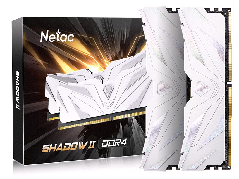 Модуль памяти DDR4 Netac Shadow II 16GB (2x8GB) 3200MHz CL16 1.35V / NTSWD4P32DP-16W / White / with radiator