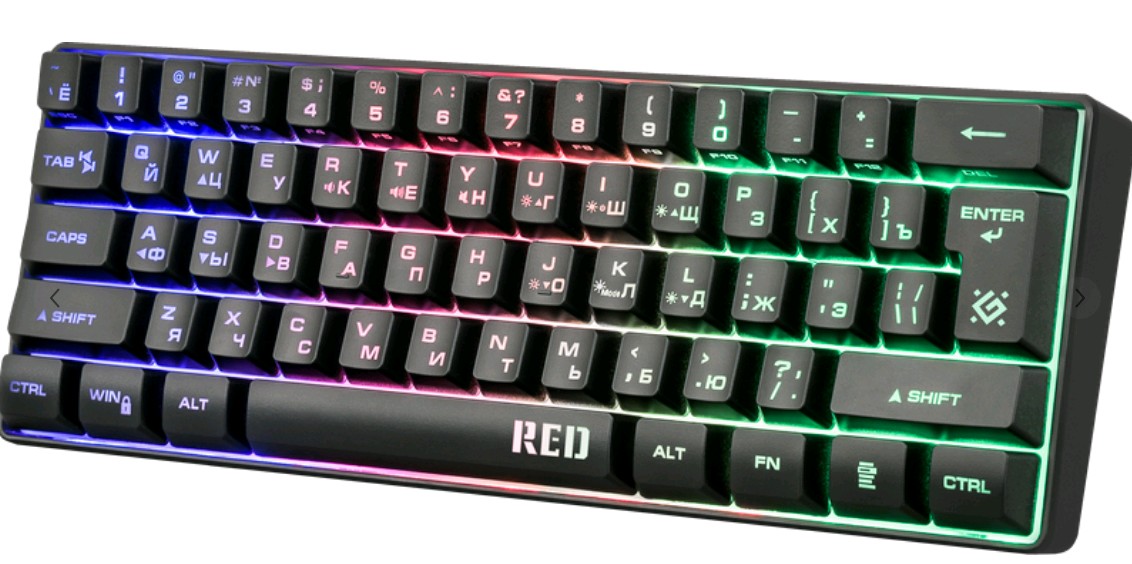 Клавиатура игровая механическая Defender Red GK-116 RU USB (Черный) 61кн. 