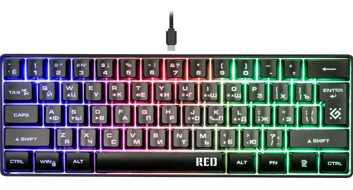 Клавиатура игровая механическая Defender Red GK-116 RU USB (Черный) 61кн. 