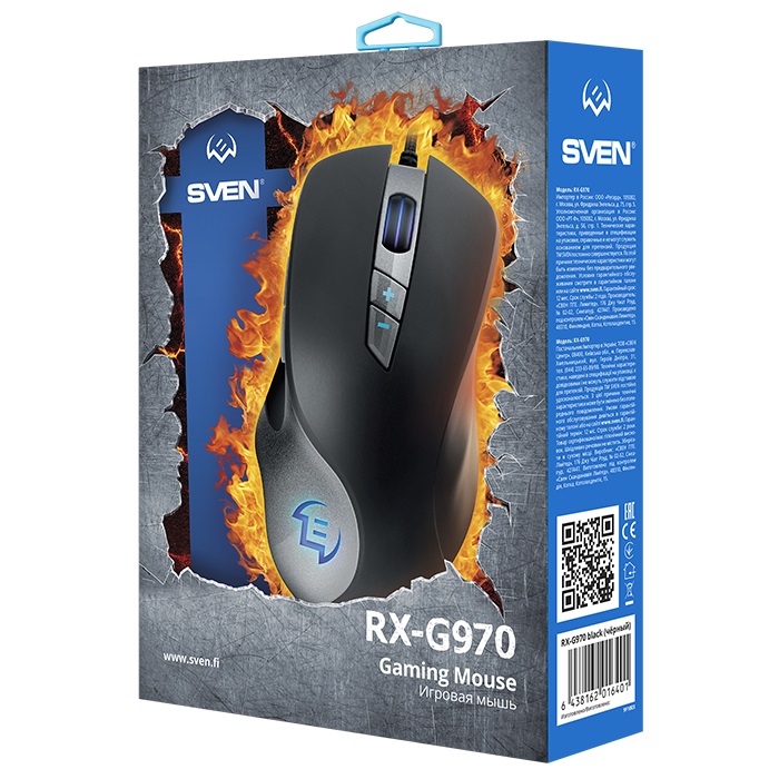 Мышь игровая SVEN RX-G970 / USB / WIRED / 600-4000DPI/ RGB подсветка/ кнопки 6+1/ OPTICAL / BLACK
