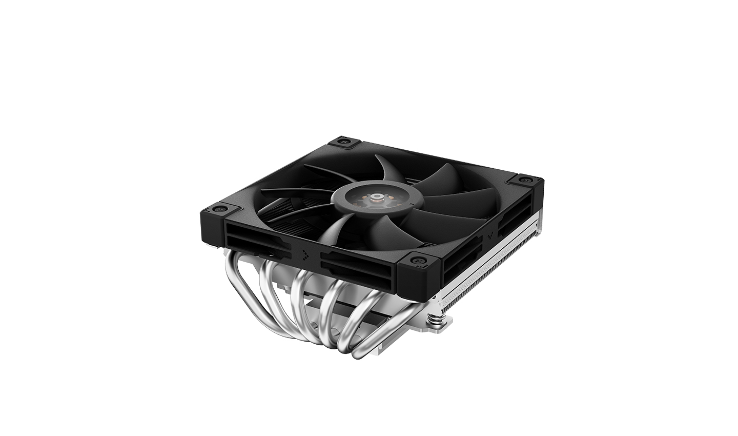 Кулер DEEPCOOL AN600 LGA1700/1200/115X/AM5/AM4 низкопрофильный 67mm (18шт/кор, TDP 180W, PWM, Fan 120mm, 6 тепл. трубок, Copper Base, White LED, черный) RET