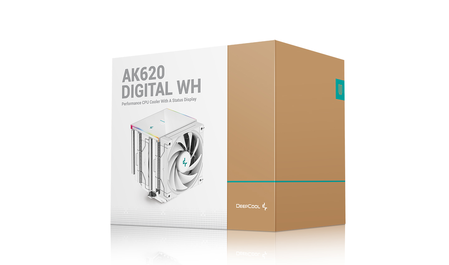 Кулер DEEPCOOL AK620 DIGITAL WH LGA20XX/1700/1200/115X/AM5/AM4 (8шт/кор, TDP 260W, PWM, DUAL Fan 120mm, 6 тепл. трубок, ARGB, белый) RET