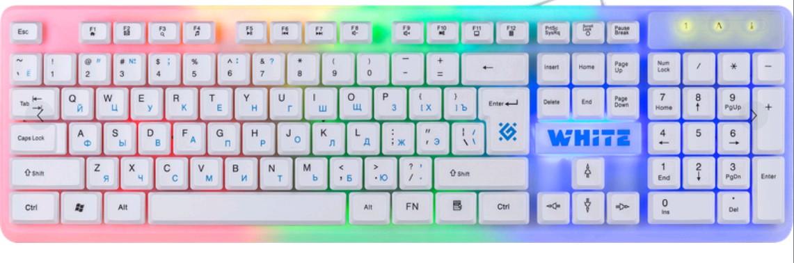 Клавиатура игровая проводная  Defender White GK-172 RU, USB, белый, радужная подсветка  (45172)