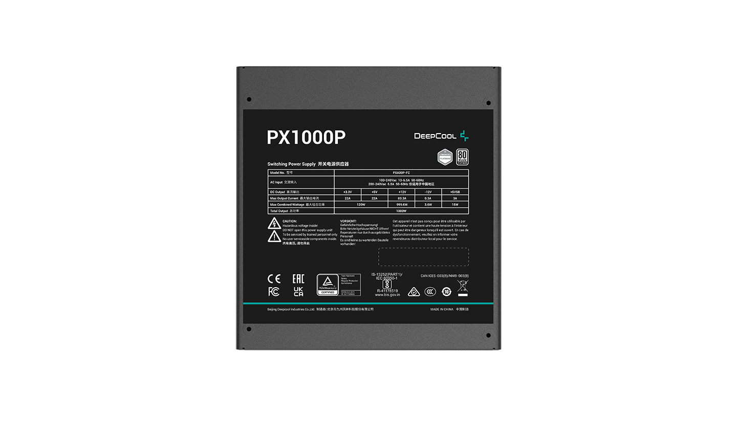 Блок питания Deepcool PX1000P (ATX 3.0, 1000W, Full Cable Management, PWM 120mm fan, Active PFC, 80+ PLATINUM, Gen5 PCIe) RET