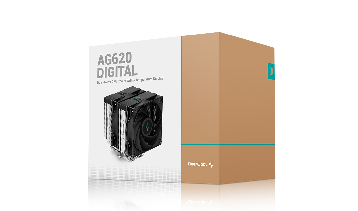 Кулер DEEPCOOL AG620 DIGITAL LGA1700/1200/115X/AM5/AM4 (8шт/кор, TDP 260W, PWM, DUAL Fan 120mm, 6 тепл. трубок, черный) RET