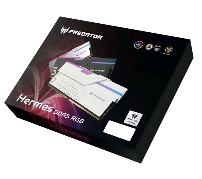 Модуль памяти DDR5 Acer Predator Hermes RGB 32Gb (2x16) 6400Mhz CL32 (32-39-39-102) 1.4V HERMES-32GB-6400-1R8-V1 White