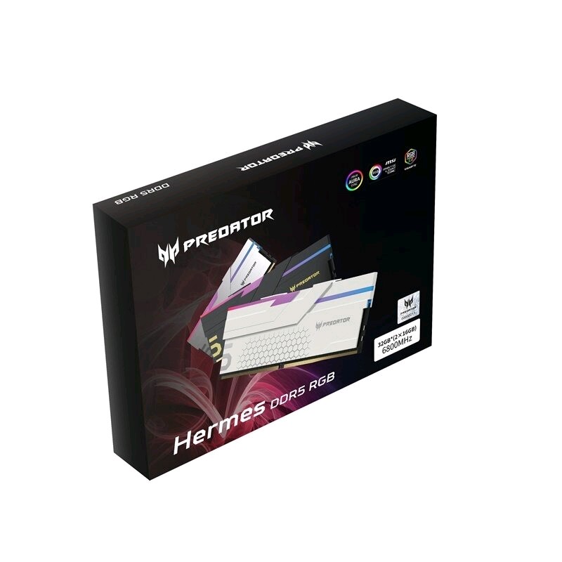 Модуль памяти DDR5 Acer Predator Hermes RGB 32Gb (2x16) 6800Mhz CL32 (32-45-45-108) 1.4V HERMES-32GB-6800-1R8-V5 with Fan Black