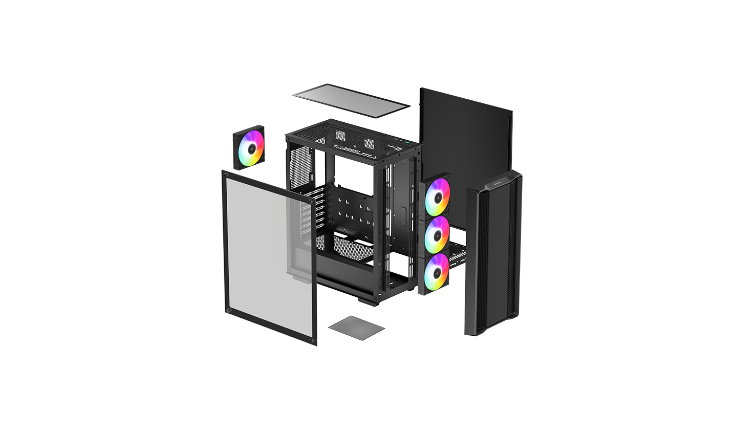 Корпус Deepcool CC560 ARGB V2 без БП, боковое окно (закаленное стекло), 3x120мм ARGB LED вентилятор спереди и 1x120мм ARGB LED вентилятор сзади, черный, ATX