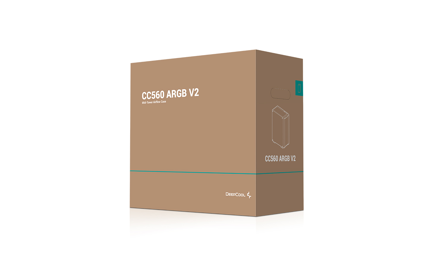 Корпус Deepcool CC560 ARGB V2 без БП, боковое окно (закаленное стекло), 3x120мм ARGB LED вентилятор спереди и 1x120мм ARGB LED вентилятор сзади, черный, ATX