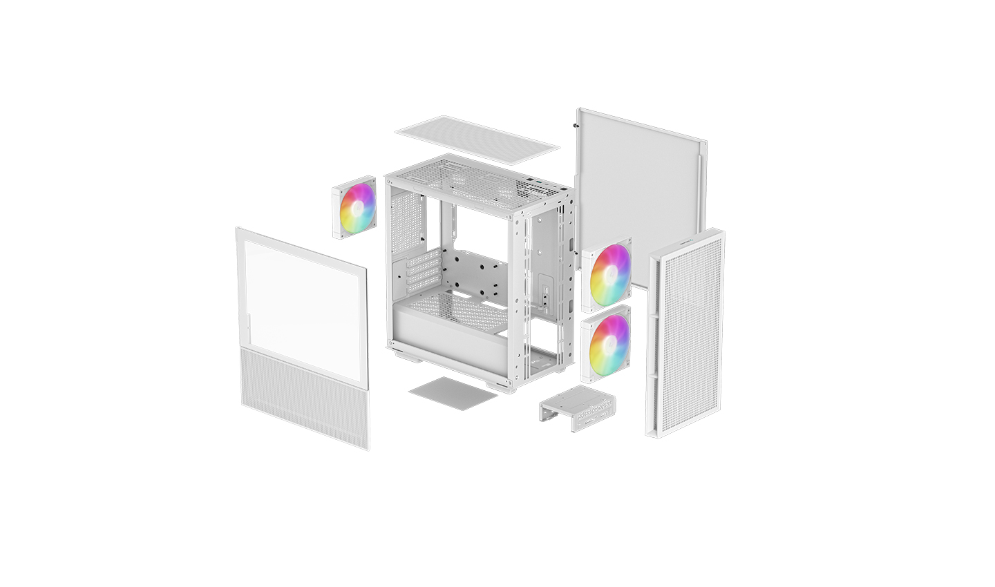 Корпус Deepcool CH360 WH без БП, боковое окно (закаленное стекло), 2x140мм ARGB LED вентилятор спереди и 1x120мм ARGB LED вентилятор сзади, белый, mATX