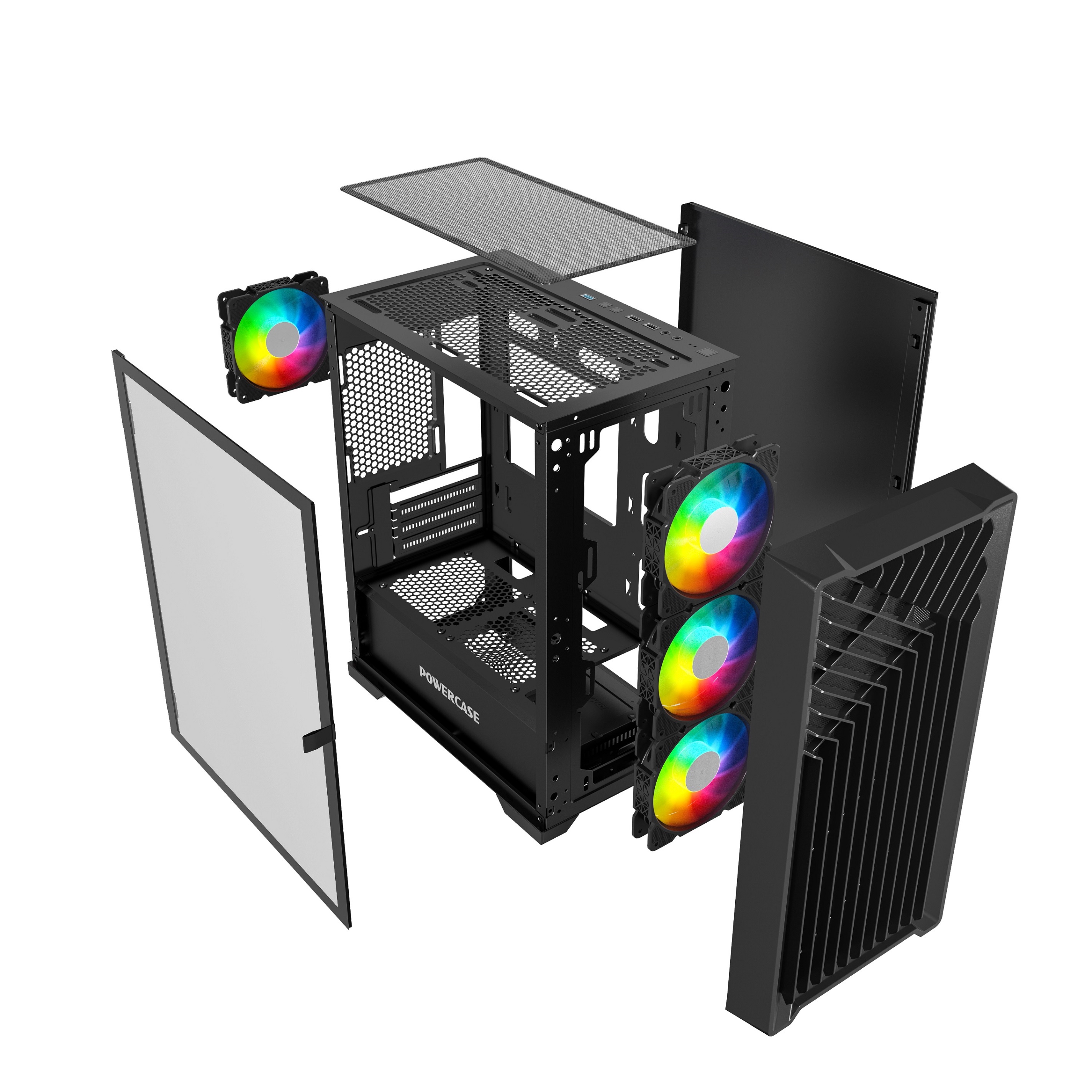 Корпус Powercase Mistral Micro X4B, Tempered Glass, 4х 120mm 5-color fan, чёрный, mATX  (CMMXB-L4)