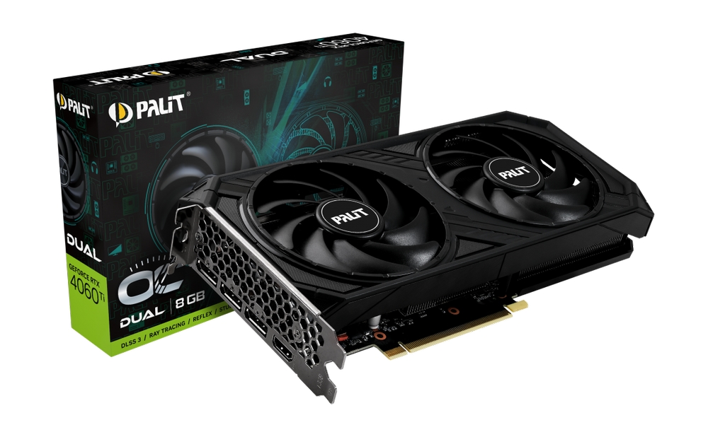 Видеокарта Palit GeForce RTX 4060 Ti DUAL OC / 8GB GDDR6 128bit 3xDP HDMI / NE6406TT19P1-1060D