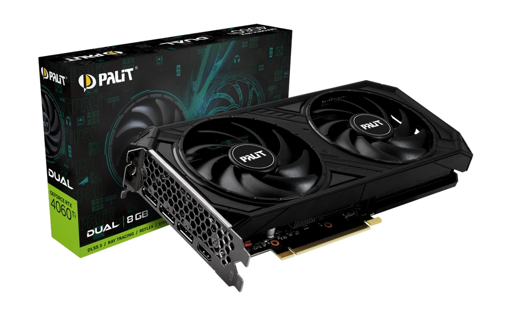 Видеокарта Palit GeForce RTX 4060 Ti DUAL / 8GB GDDR6 128bit 3xDP HDMI / NE6406T019P1-1060D