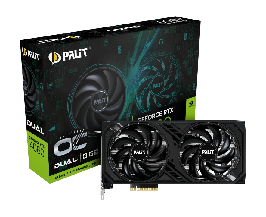 Видеокарта Palit GeForce RTX 4060 DUAL OC / 8GB GDDR6 128bit 3xDP HDMI / NE64060T19P1-1070D