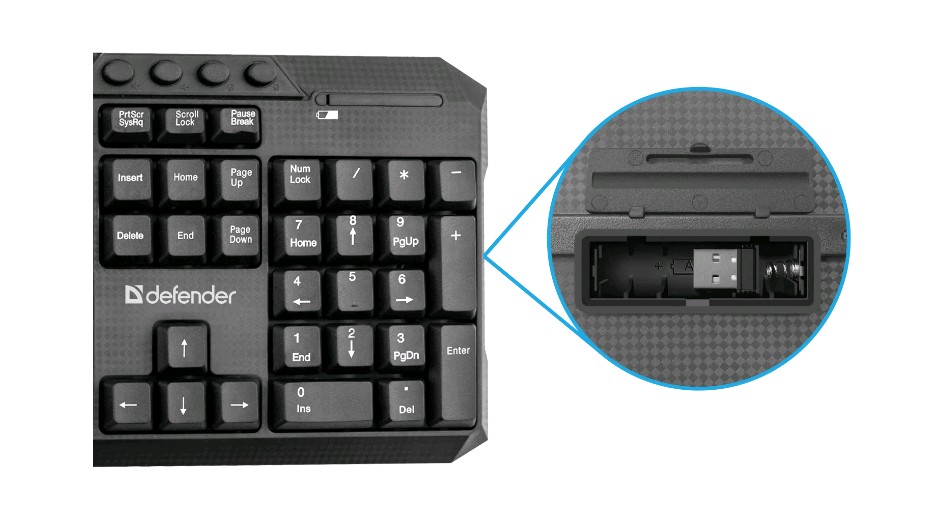 Беспроводной комплект клавиатура+мышь Defender Jakarta C-805 RU черный, полноразмерный (45804)