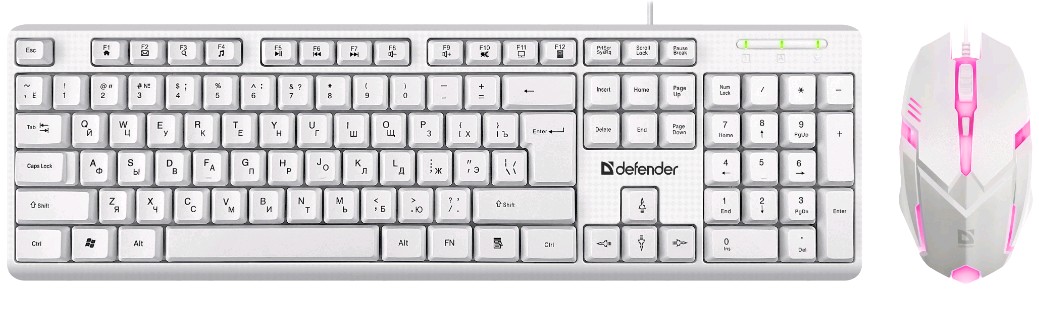 Проводной комплект клавиатура+мышь Defender Motion C-977 RU, белый, полноразмерный  (45977)