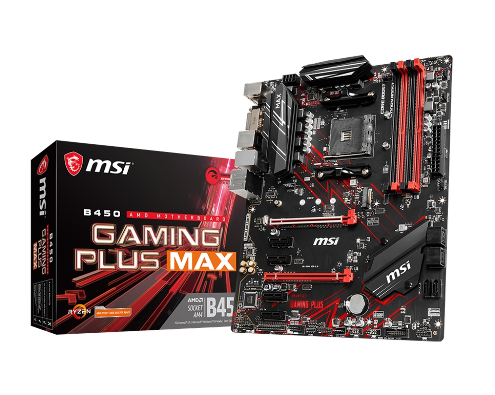 Материнская плата MSI B450 GAMING PLUS MAX / AMD B450 AM4 4xDDR4 1xM.2 6xSATA DVI-D HDMI / ATX