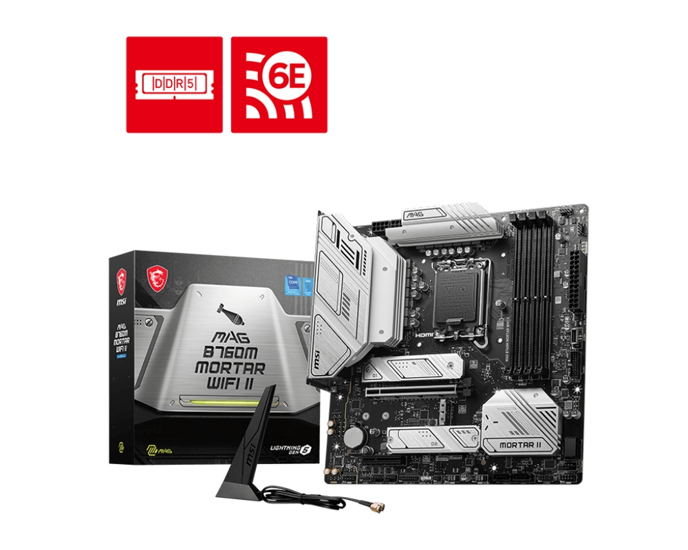 Материнская плата MSI MAG B760M MORTAR WIFI II / Intel B760 LGA1700 4xDDR5 3xM.2 4xSATA HDMI DP / mATX