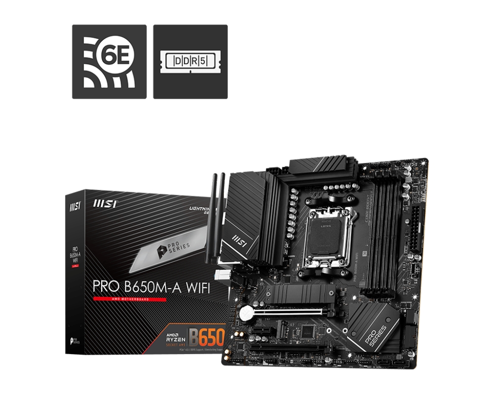 Материнская плата MSI PRO B650M-A WIFI / AMD B650 AM5 4xDDR5 2xM.2 4xSATA HDMI DP / mATX