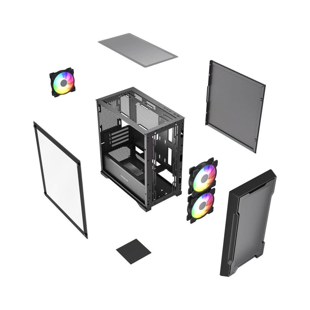Корпус Powercase Mistral Micro X3B ARGB, Tempered Glass, 3x 120mm ARGB PWM Fan, чёрный, mATX  (CMMXB-A3)