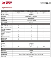 Блок питания XPG Pylon II 750  (ATX 3.1, 750W, PWM 135mm FDB  fan, APFC+ LLC+DC to DC, 80+ BRONZE, Taiwanese all caps) RET