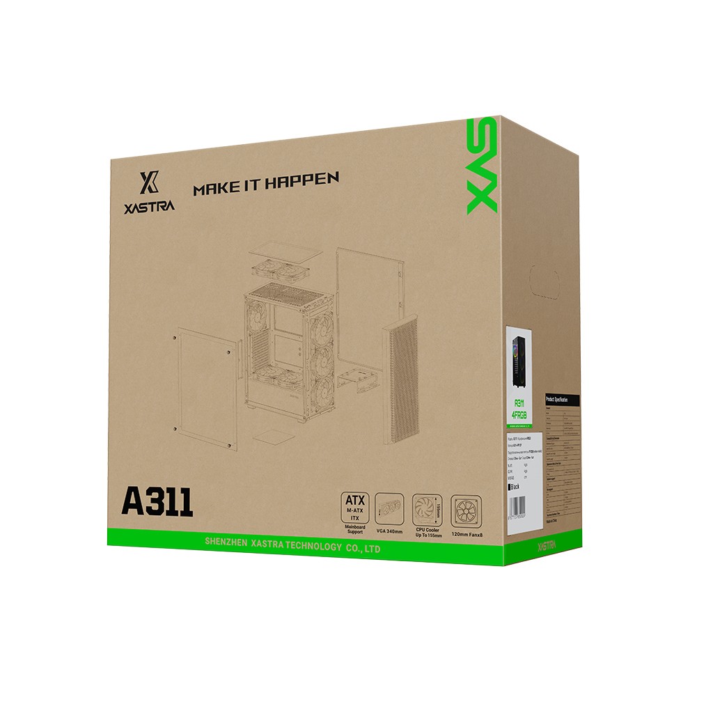 Корпус XASTRA  A311 4FRGB  Black ATX/Mesh/ full-size TG / 4x120mm FR120-FRGB fans/ A311-4FR12F