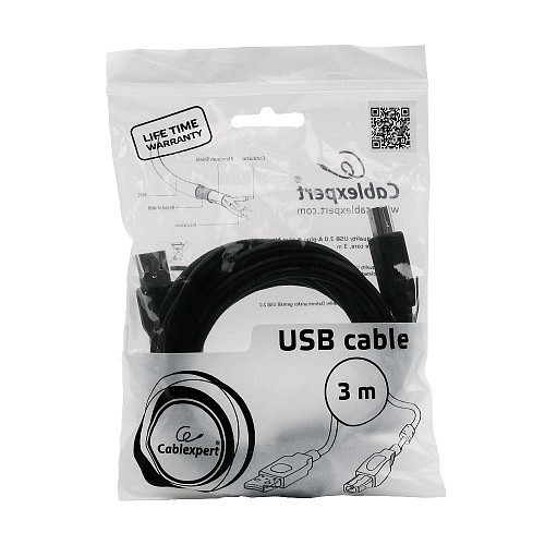 Кабель профессиональный USB 2.0 AB, 3м, черный